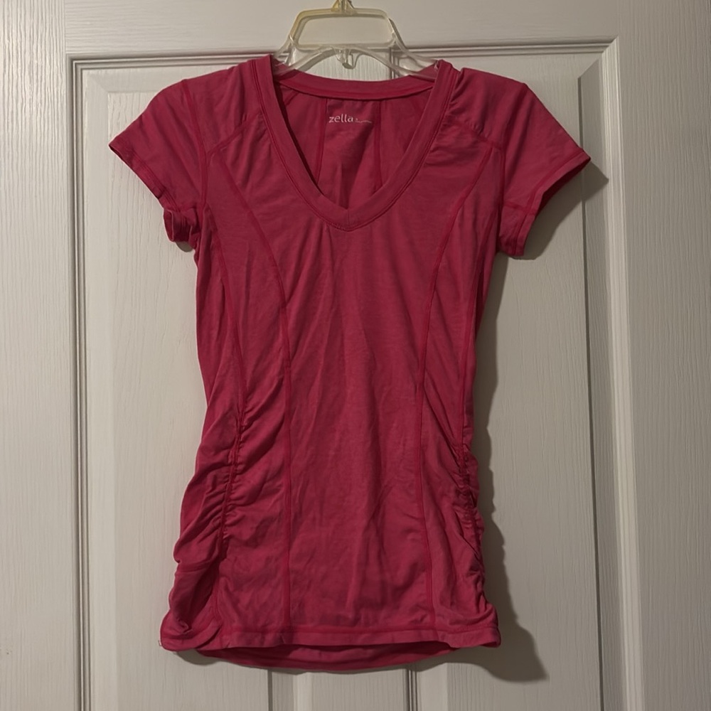 Zella Hot Pink Shirred V neck Athletic Top Sz S